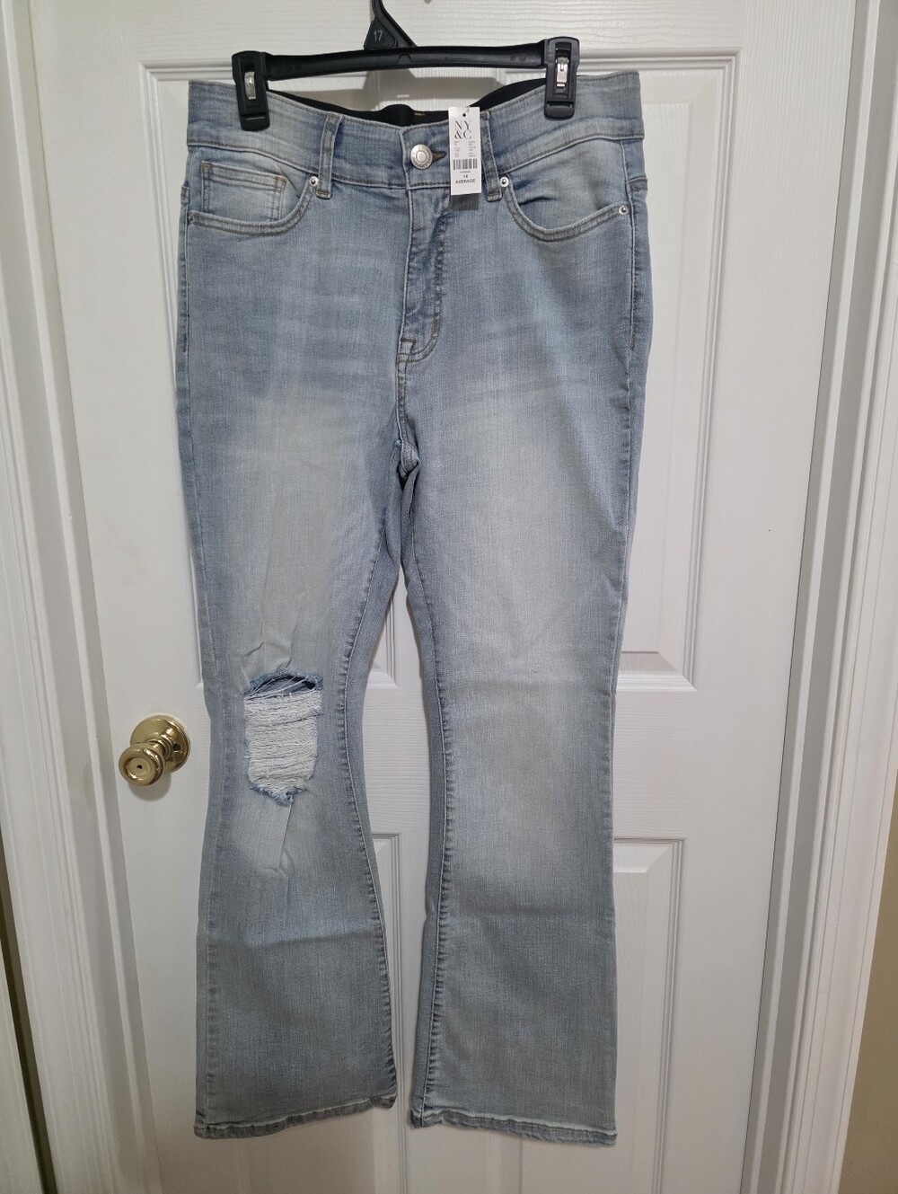 New York & Company Light Blue Flare Jeans with Knee Distress NEW